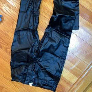 High waisted black leather pants